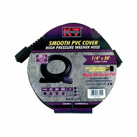 K-T INDUSTRIES High-Pressure Hose, 1/4 in, 50 ft L, Female, Rubber, Black 6-7125